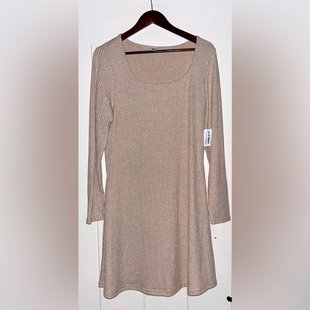 Old Navy Scoop Neck Ribbed Knit Long Sleeve Mini Dress Women L NEW Soft Girl